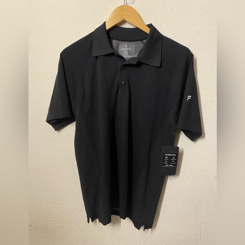 Fabletics Men Black Polo Shirt Classic Short Sleeve Training Day Polo NWT $60